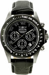 Invicta 10707 Stainless Steel Case Speedway Quartz Chronograph Black Dial Leather
