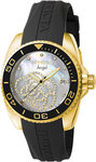 Invicta 0489 Angel Gold Tone Stainless Steel Mother Of Pearl Dial Black Strap Cubic Zirconia 