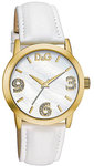 D&G DW0688 Gold Tone Stainless Steel Case Pose Quartz Mother Of Pearl Dial White Leatther Strap