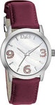 D&G DW0692 Stainless Steel Case Pose Quartz Silver Mother Of Pearl Dial Maroon Leatther Strap