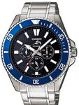 Casio MDV303D-1A2V Stainless Steel Duro Quartz Diver Black Dial Day Date Blue Bezel