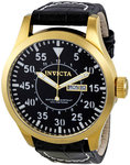 Invicta 11194 Gold Tone Stainless Steel Case Quartz Specialty Black Dial Black Leather Strap 
