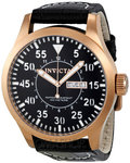 Invicta 11195 Rose Gold Tone Stainless Steel Case Quartz Specialty Black Dial Black Leather Strap 