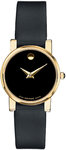 Movado 0604229 Polished Gold Tone Stainless Steel Moderna Black Leather Strap