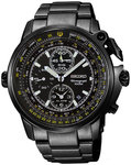 Seiko SNAB69 Black Flight Master Alarm Chronograph Black Dial Pilot Watch