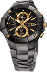 Seiko SNAC75 Black Anodized Two Tone Stainless Steel Alarm Chronograph Black Dial