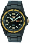 Seiko SNZG75 Black Anodized Stainless Steel Seiko 5 Sports Automatic Black Dial Yellow Accent