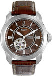 Bulova 96A108 Automatic Brown Dial Skeleton Display Brown Leather Strap