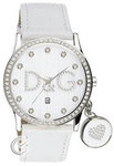 D&G DW0091 Stainless Steel Gloria Silver Tone Dial Leather Strap Crystal Charm