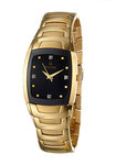 Bulova 97F60 Gold Tone Stainless Steel Dress Square Black Dial Diamonds