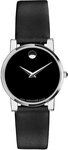 Movado 0604230 Stainless Steel Moderna Black Leather Strap