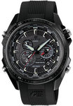 Casio EQS500C-1A1 Black Stainless Steel Solar Edifice Black Label Chronograph World Time Analog Strap