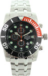 Sartego SPC63 Stainless Steel Ocean Master Diver Chronograph Black Dial Bezel Red Accents