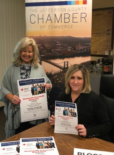 THE CHALLENGE IS SET —  Phyllis Riccadonna, left, American Red Cross account manager, and Tricia Maple-Damewood, president of the Jefferson County Chamber of Commerce, are making plans for Tuesday’s Corporate Challenge Blood Drive.