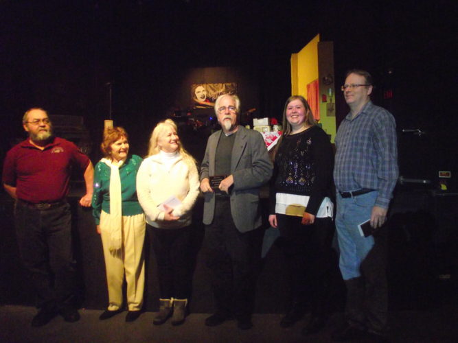 Photo by Bob Parsons
From left: MOVP president Kermit Polan; Mrs. Khalil; Best Actress winner Paige Fleming ("The Giver"); Best Actor winner Mack McHale ("The Giver"); and directors Stephanie Winland and JR Wells accept for Best Production, "The Giver."