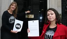 The ONE team at the door of 10 Downing Street