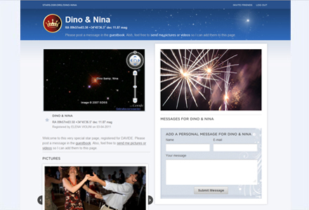 Example of a Wedding Gift Star Page
