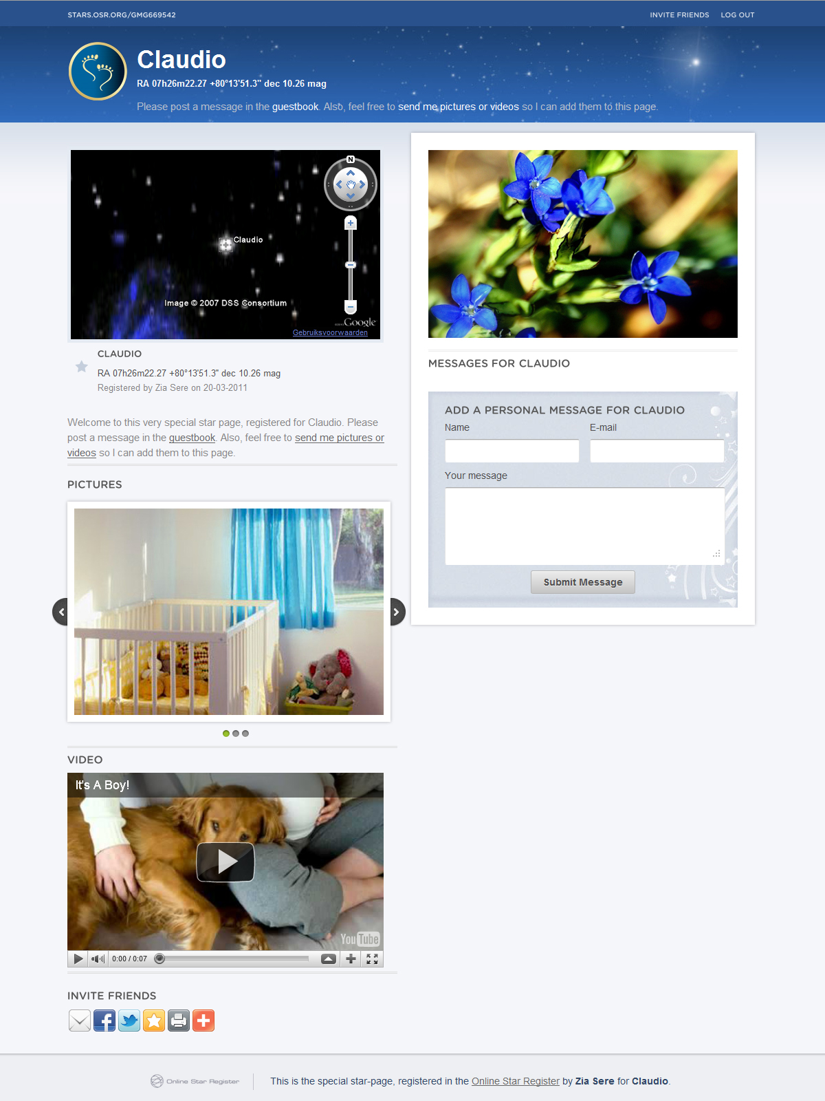 Baby Boy Birth Gift Star Page