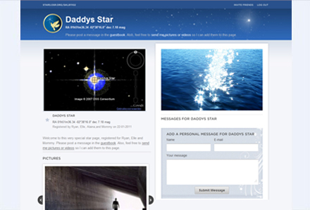Example of a Memorial Gift Star Page