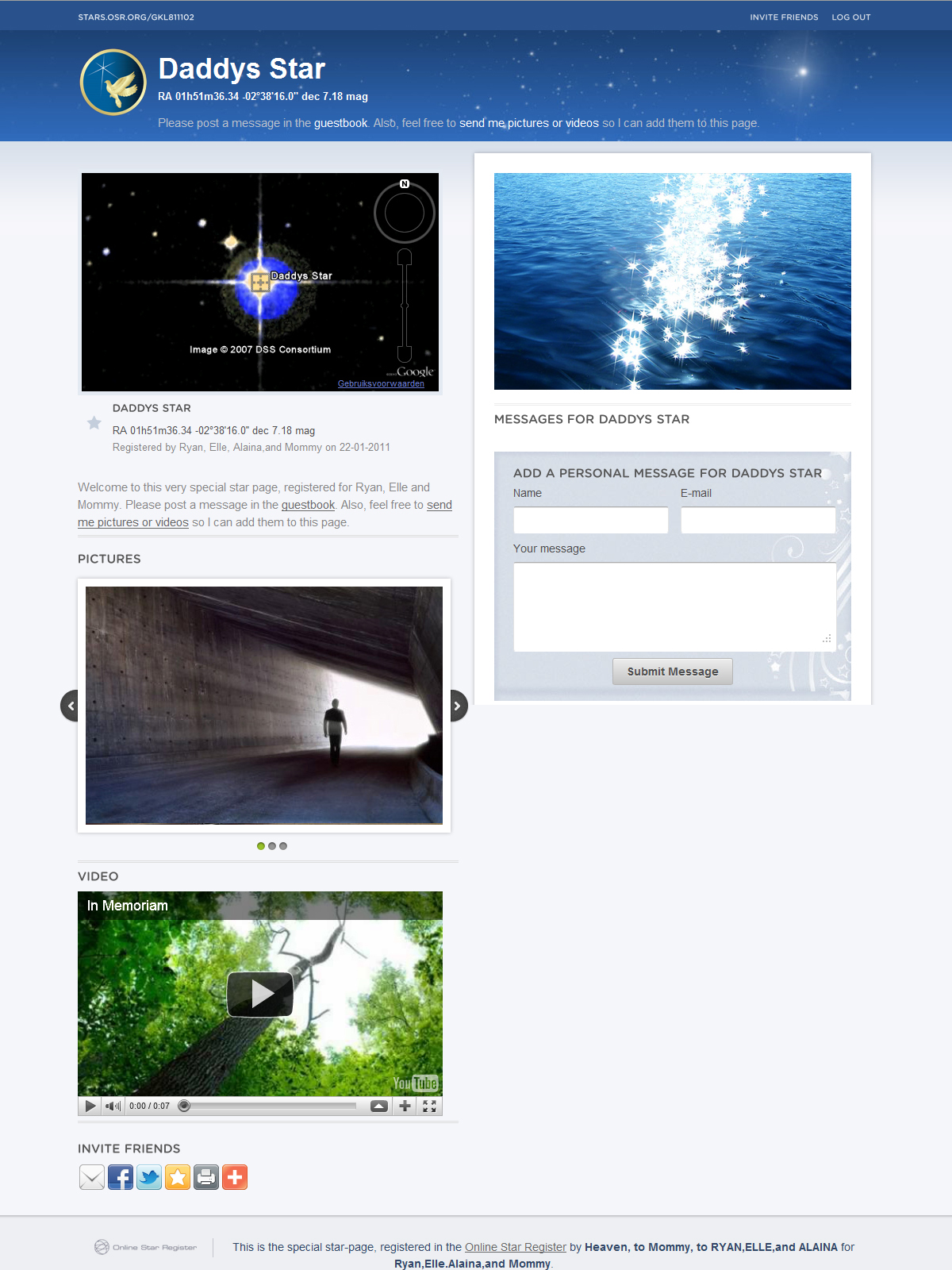 Memorial Gift Star Page