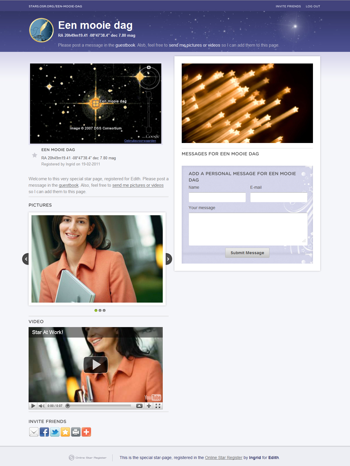 Secretary's Day Gift Star Page