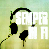 Headphones and the words "semper hi fi"
