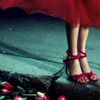 red skirt and high heels