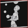black and white drawing of a woman juggling