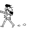 Girl piggybacking another and holding a stepladder