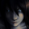 dark-haired girl with black eyes and white pupils