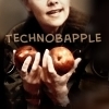 Sam Carter holding apples; text is "Technobapple"