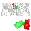 two gummybears cuddle, no ships like partnerships