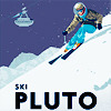 retro style poster of a skier on pluto