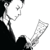 Icon of man wearing suit reading newspaper