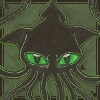 An angry black squid glaring at you.