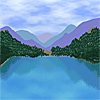 a picture of a lake and mountains. I drew it.
