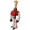 Cartoon person with a square head and a tall crown