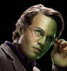 Bruce Banner from his movie poster, green eyed and about to take off his glasses
