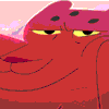 Animated icon of a red cartoon leopard or jaguar leering at the viewer and licking his chops.