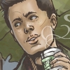 Dean Winchester, enjoying a fresh cup of coffee.