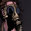 It's a drawing of a comic character in a gasmask.