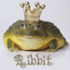 Frog with crown on its head, with text: "Ribbit."