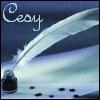 "Cesy" icon with a quill