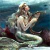 A mermaid with a harp.