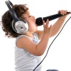 A Baby wearing headphones and holding a mic up