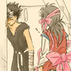 Kurama giving Hiei a present.