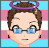 avatar of me w/ trans flag & an "ironic halo"