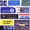 collage of airmail stickers in various languages