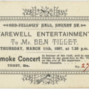 Farewell entertainment to Mr Ben Tillet, Smoke Concert ticket
