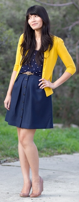 long navy skirt outfit